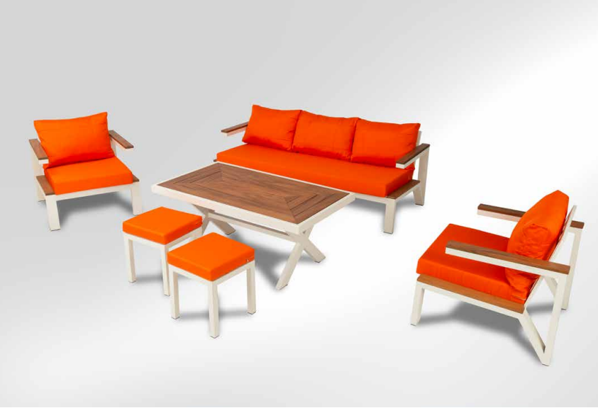 Afrodit İroko Oturma Grubu Beyaz-Turuncu